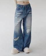 ローライズパッチデニムズボン/low-rise patch denim trousers