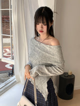 Lawton ribbed diagonal off-shoulder long sleeve knit