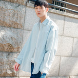 リネンビックオーバーシャツ/LinenLinen Big Overfit Crayon Stripe Shirt S81 Light Blue