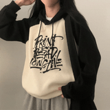 [Unique Hip!/Daily] ペインティングプリンティドボクシーレタリングカラードフーディー