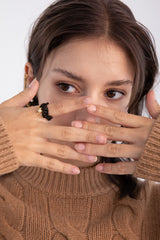 ニットウィズチェーンレイヤードリング/Black knit with chain layered ring