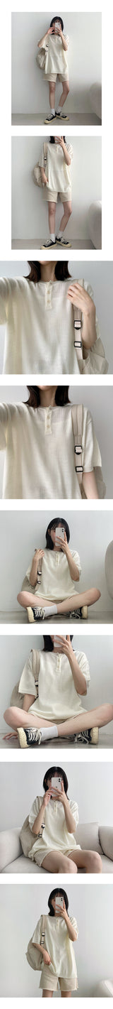 オーサムヘンリーネックショートスリーブニットウェア/. Awesome Henry neck Short-sleeved Knitwear