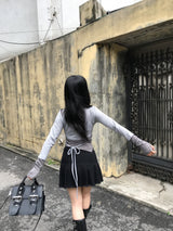 High-Waist Cutting Damage Pleated Skirt
