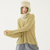 V-NECK KNIT TOP (GREEN) (6579697713270)