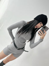 Two-piece ribbed slim pants (Belt included)