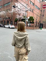クロップドットフードジップアップ / Crop dot hood zip-up