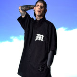 ロゴアップリケリネンベースボールシャツ/[UNISEX] Logo Applique Linen-Blend Baseball Shirt (Black)