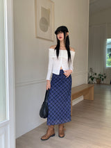 Iku striped button slit off-shoulder long sleeve T-shirt