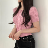 Buttoned Front Crop Knit Cardigan
