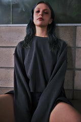 VINTAGE P. DYEING CUT-OUT CROP-TEE (Charcoal) / ビンテージダイングアウトクロップT