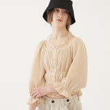 SHIRRING SQUARE BLOUSE (IVORY) (6579699253366)
