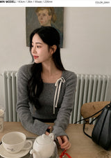 Lovely Ribbon Square Neck T-shirt (4color)