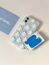 ブルーフラワーカードケース _ クリアハード (アイフォンケース) / Blue flower card case _ Clear hard (iphone case)