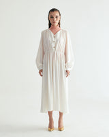 V-NECK CREASE SHIRRING ONEPIECE - IVORY (6635995725942)