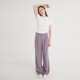 ツータックボタンワイドウールパンツ / Two-Tuck Button Wide Wool Pants (Violet)