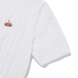スモールチェリーケーブルクロップ丈のショットスリーブニット／SMALL CHERRY CABLE CROP SHORT SLEEVE KNIT [WHITE]