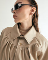 W.BELTED LEATHER SHIRRING COAT - CREAM BEIGE (6636057985142)