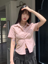 ラインロール半そでシャツ/ Epik line rolled semi-cropped short-sleeved shirt