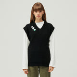 BADGE KNIT VEST (BLACK) (6603658395766)