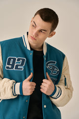 QUILTING POINT VARSITY JACKET - BLUE