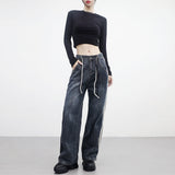 linen double-strap denim pants