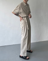リネンベルトワイドスラックス / ECT linen belt wide slacks (4 colors)