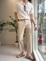 トッドケーブルジップアップ半袖襟付きニット / Tod Cable Zip-Up Short-Sleeved Collar Knitwear (8 colors)