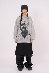 Drawing face non-pocket hoodie