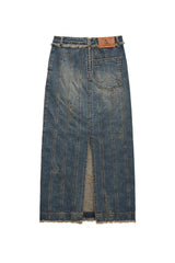 デニムパネルドロングスカート / DENIM PANELLED LONG SKIRT (BLUE)