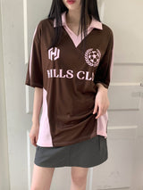 ヒルズ スポーティ ボクシー配色 カラージャージ 半袖Tシャツ/Hills Sporty Boxy Color Matching Collar Jersey Short Sleeve T-shirt