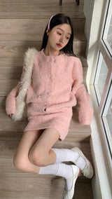 ベイビーピンクパールニットツーピース/Baby pink pearl knit two-piece