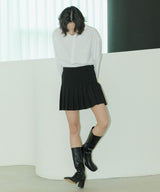 LINE PLEATED MINI SKIRT - BLACK (6689407238262)