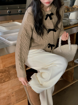 Velvet Ribbon Cable Knit Cardigan (3color)
