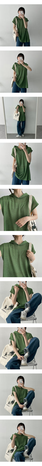 バーギーリネンボキシーフードベスト / Burgy Linen Boxy Hood Vest
