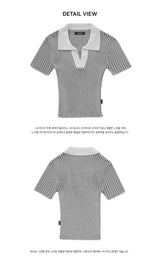 ストライプ カラー クロップ ニット /  CHARMS STRIPE COLLAR CROP KNIT IV