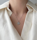 パールキュービックニットスマイルコインハンドメイドネックレス/mmi Silver 925 Pearl Cubic Kit Smile Coin Handmade Necklace