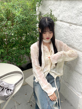 Glo wedding guest look lace pleated string long sleeve blouse