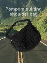 Pompom quilting shoulder bag 
