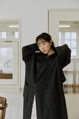 ロングフードジコート / unisex long hood coat black