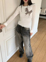 ウィサーウォッシングロングワイドデニムパンツ/ Whiser Washing Long Wide Denim Pants