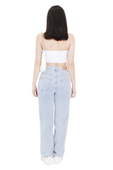キュービックレタリングロゴチューブトップブラトップ/cubic lettering logo tube bra top (white)