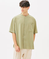 ONE POCKET MINIMAL COLLAR OVERFIT SHIRT (NAVY) (6585497256054)