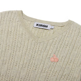 SMALL CHERRY V-NECK CABLE CROP KNIT [OATMEAL]
