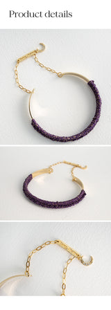 ニッティングウィズドロップチェーンバングルブレスレット/Knitting with drop chain bangle bracelet (Gold)