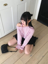 Klang リボン ストラップ ブラッシュ オフショルダー T シャツ