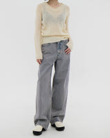 アルファシースルーVネックニット / Alpha see-through V-neck knit (4color)