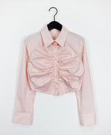 シアニングクロップシャツ/Shirring Crop Shirt (4color)