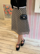 Rosé checkered silk banding skirt