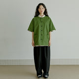 ラウンドハーフシャツジャケット / unisex round half shirts jacket olive green