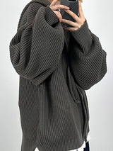 ウォームフーデッドニットジップアップ/Warm hooded knit zip-up